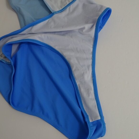 Shein Colorblock One-Piece Swimsuit Women Size L 8 10 Blue Orange Bleach Swim - Picture 6 of 9